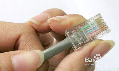 把整齊的8股線插入水晶頭